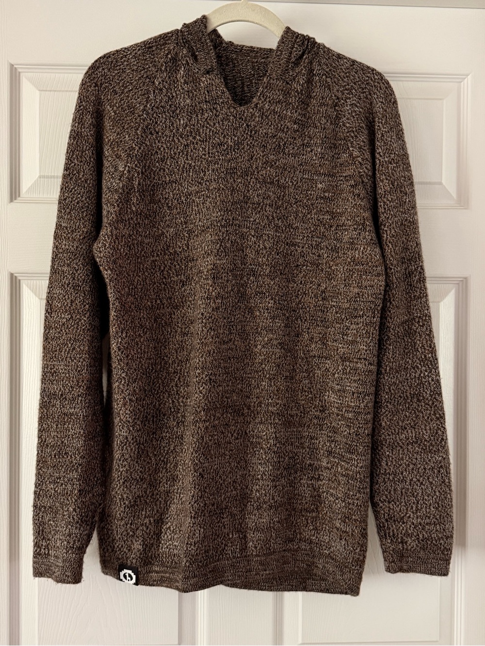 Men's Brown Alpaca 50% blend Knit V-Neck Sweater Hoodie Size M